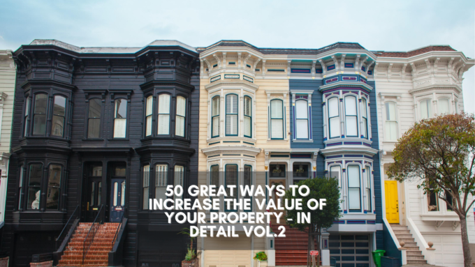 Blog cover image with multiple townhouses with copy 50 great ways to increase the value of your property